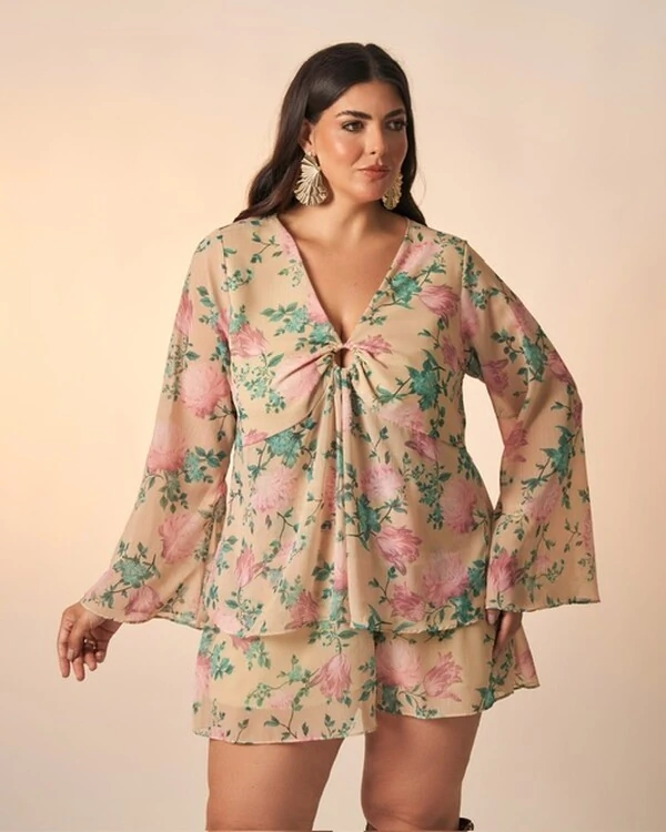 blusa chiffon celeste floral kayla