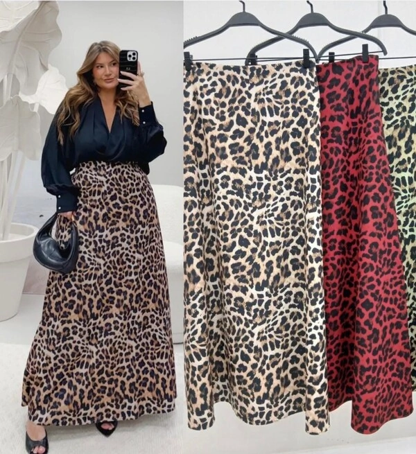 saia evase com elastano animal print hotpink