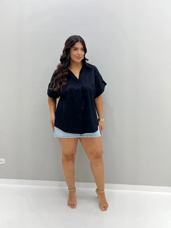 blusa tricoline estilo polo hotpink