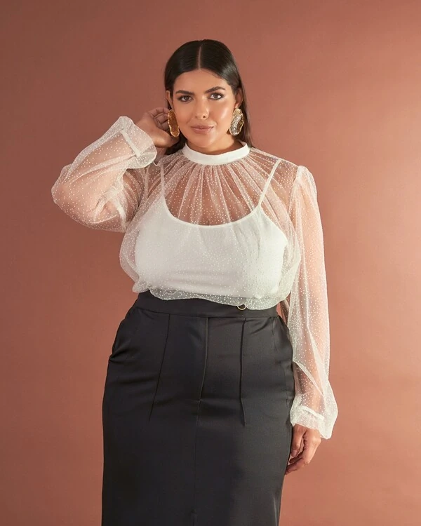 Blusa poa tule+ regata malha quebela