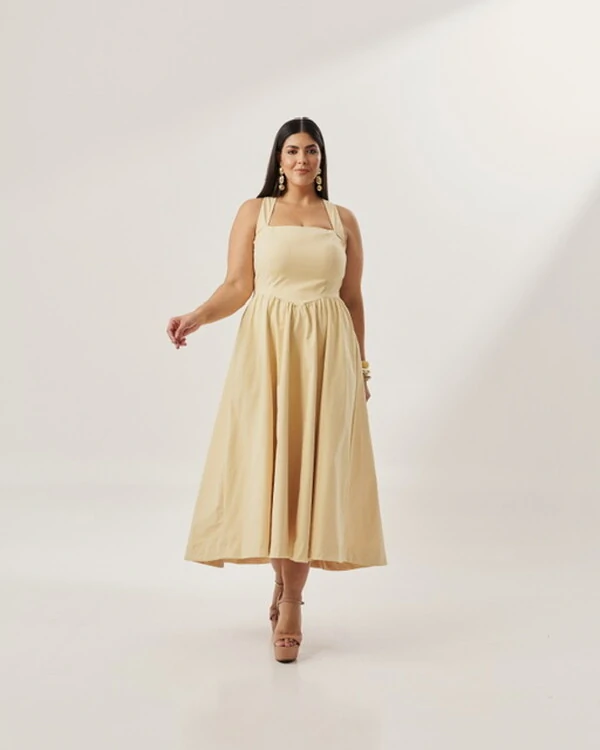 vestido colonial em tricoline com elastano e elastico costa quebela