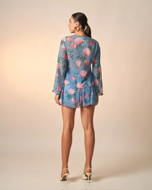 blusa chiffon celeste floral kayla