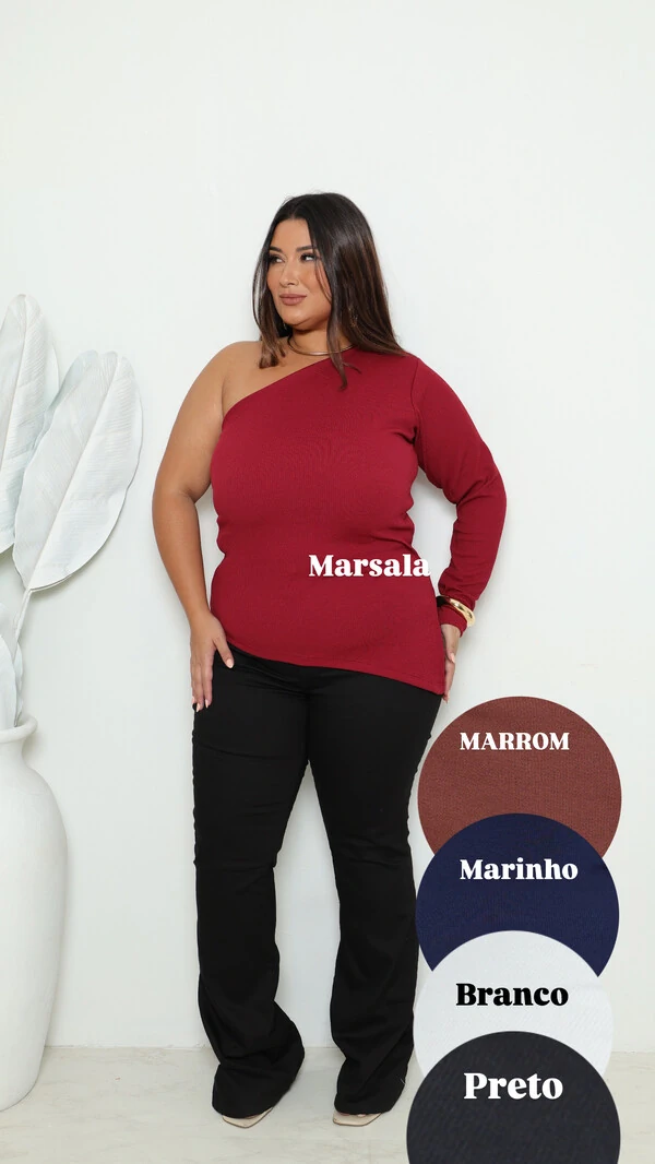 Blusa ribana canelada nah 7 manga longa