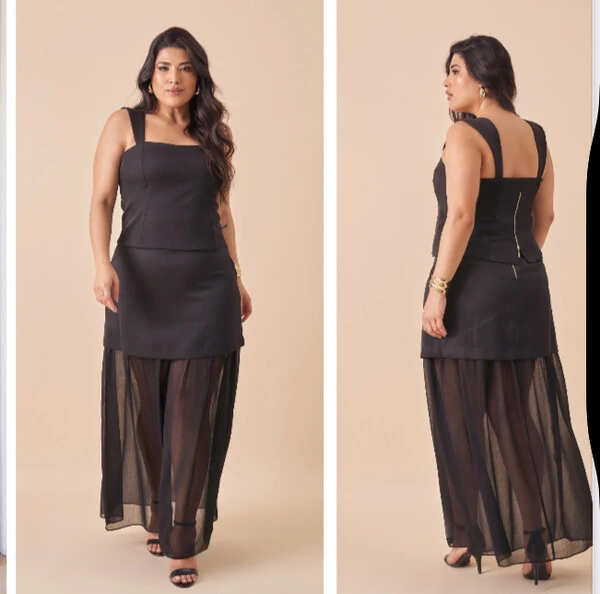 Saia longa alfaiataria com detalhe tule upper