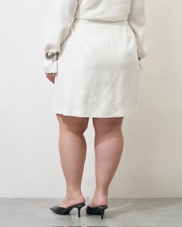 Saia alfaiataria linen meia coxa kayla