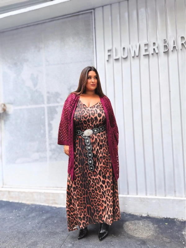 vestido midi longuette malha animal print taty