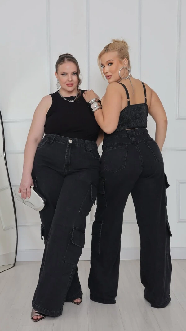 Calca jeans double cargo black