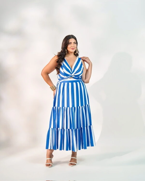 Vestido listrado midi quebela