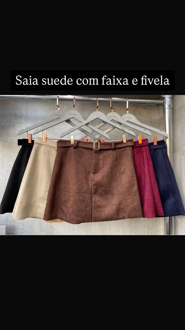 PROMO SEM TROCA Saia suede com faixa fivela lorendu