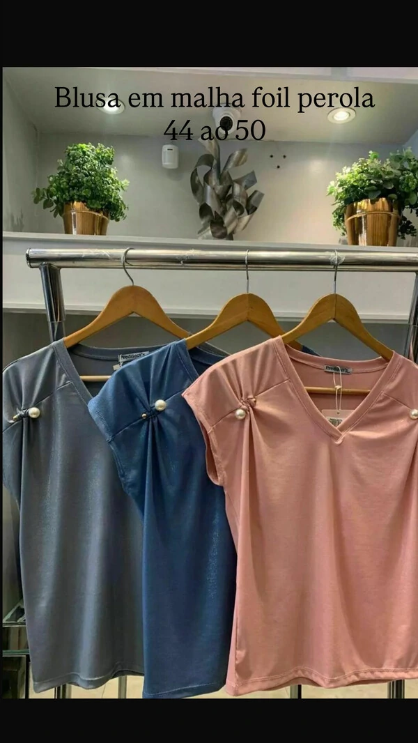 blusa malha com elastano foil com perola predil
