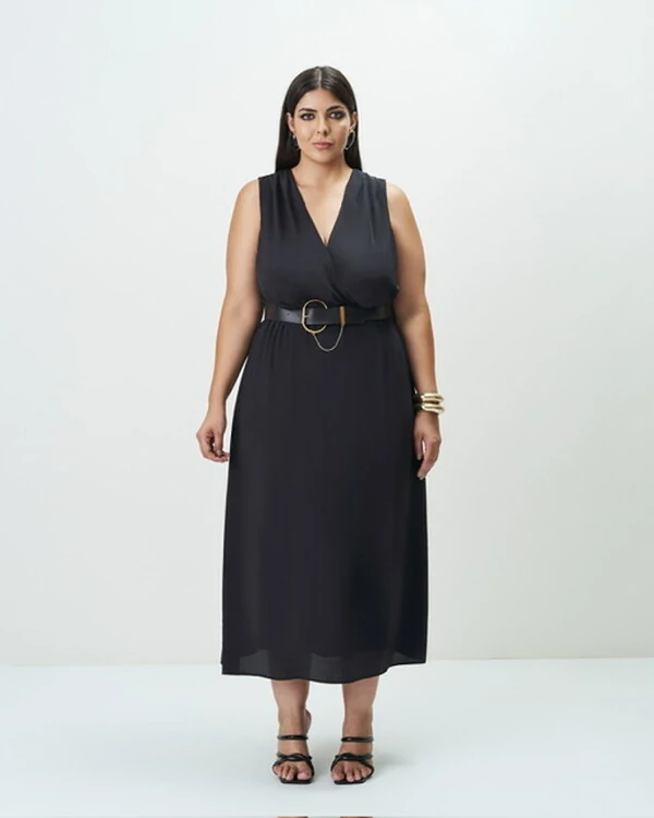 vestido decote transpassado classica quebela