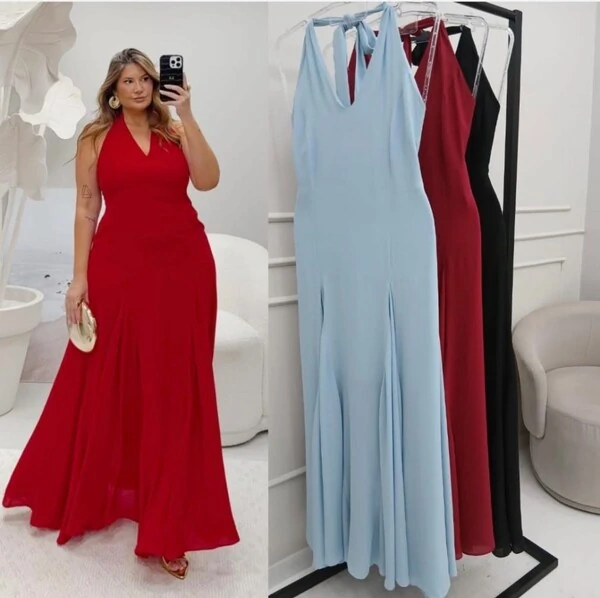 vestido longo frente unica hotpink