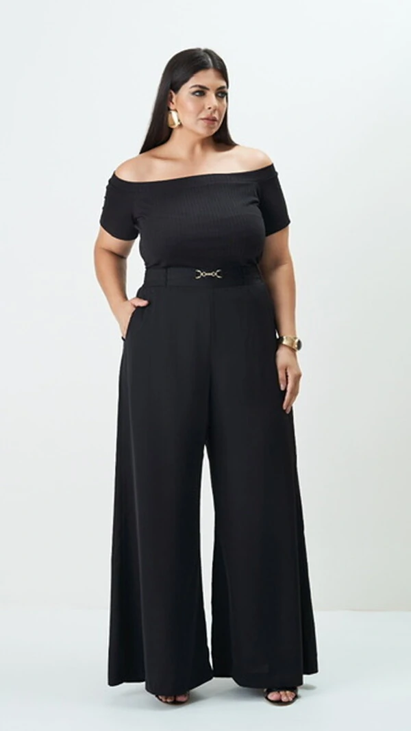 calca pantalona alfaiataria com fivela quebela