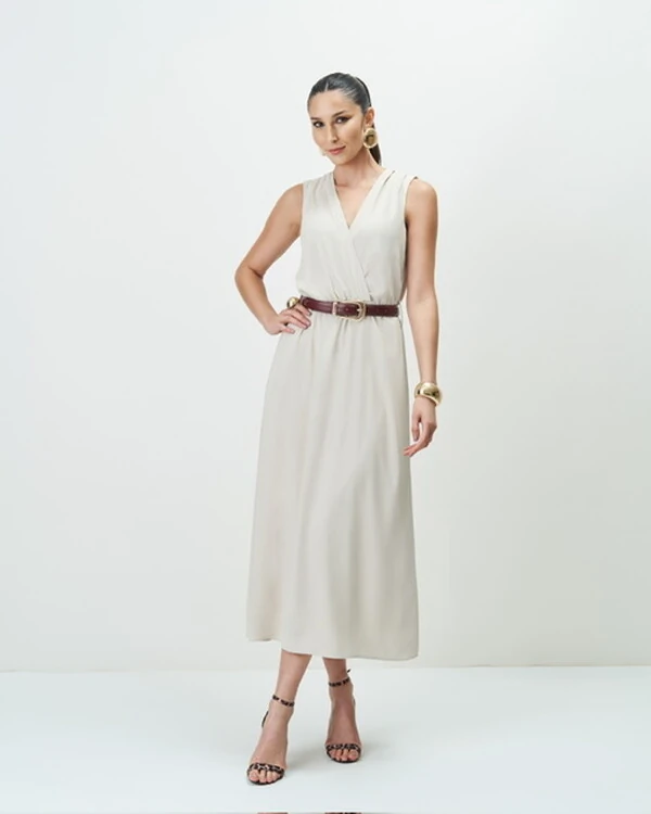 vestido decote transpassado classica quebela