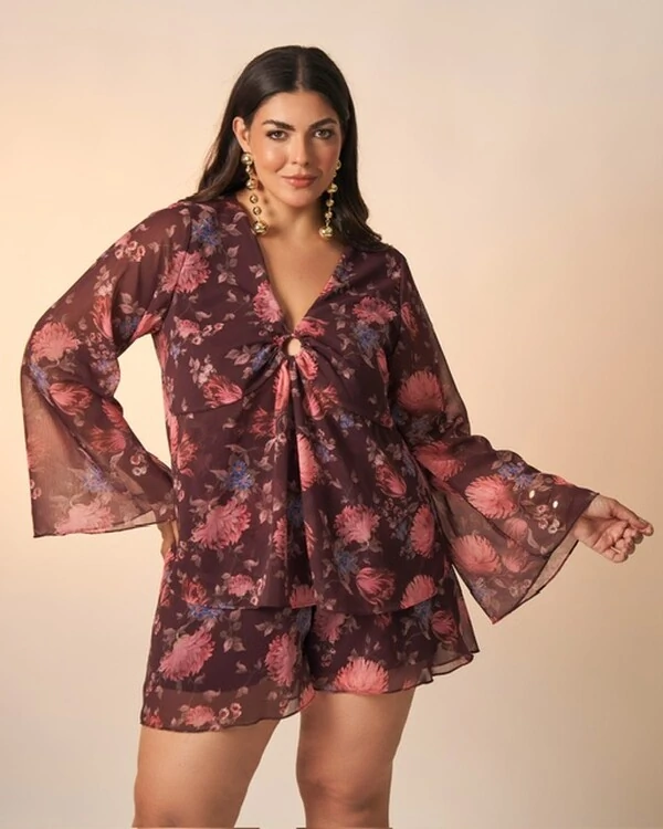 blusa chiffon celeste floral kayla