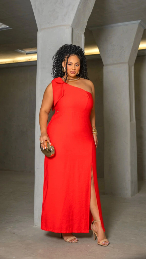 pre venda vestido longo alfaiataria marrant um ombro rosamili