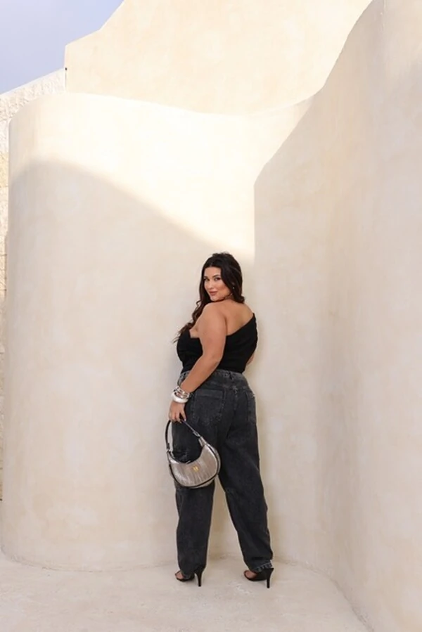 calca jeans barrel black extonada cargo style provador