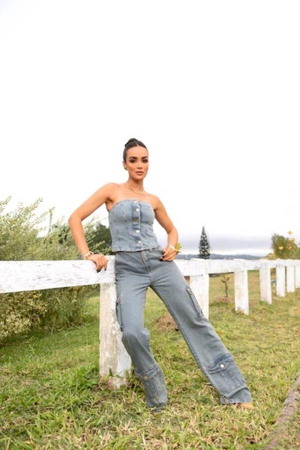 pre venda blusa tomara que caia jeans denim divas