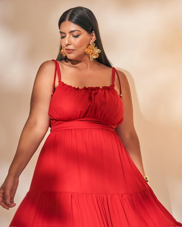 vestido midi franzido quebela