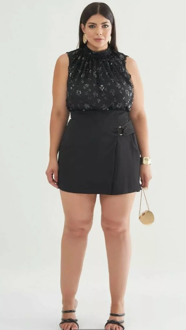 pre venda blusa regata meia gola tule bordado paete quebela