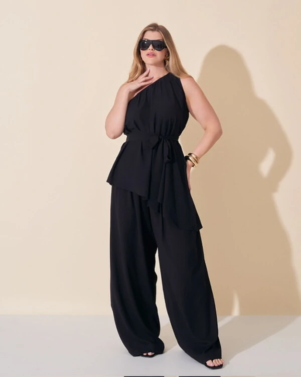 blusa um ombro viscose e poliamida assimetrica kayla