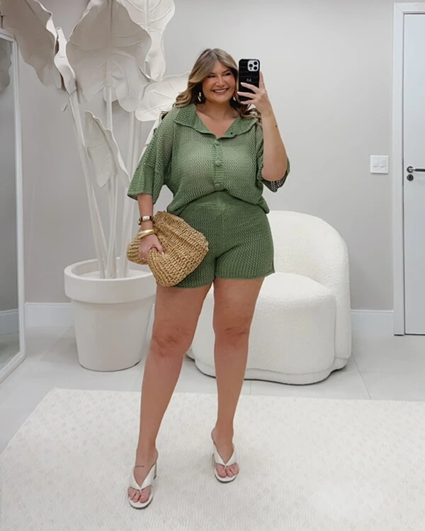 conjunto camisa com botao encapado e shorts liso tricot riviera planet