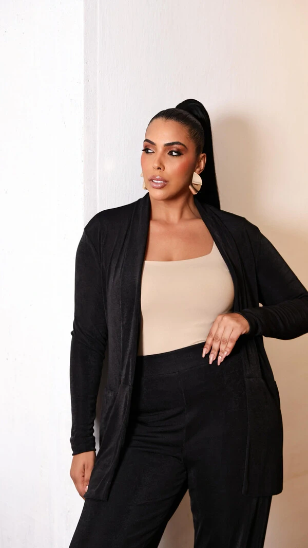 cardigan alongado aveludado larissa upper