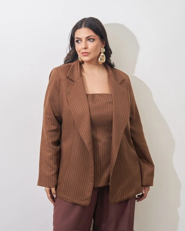 blusa tomara que caia alfaiataria risca de giz kayla