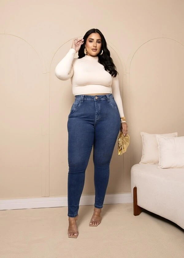calca jeans skinny com cinta compressora interna fofi