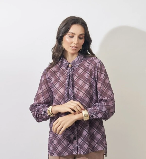 camisa linda crepe xadrez kayla