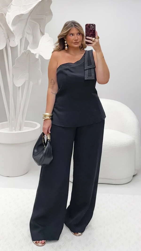 pre venda conjunto viscose sarjado um ombro prespontado divas