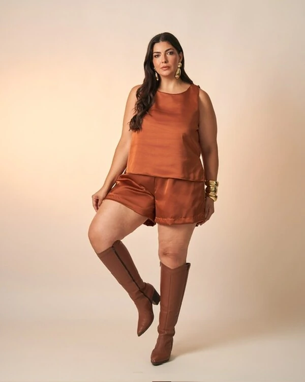 shorts acetinado poliester melissa kayla