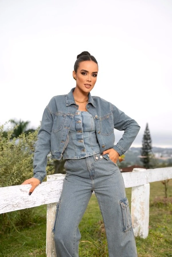 pre venda jaqueta jeans classica midi denim divas