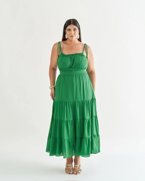 vestido midi franzido quebela