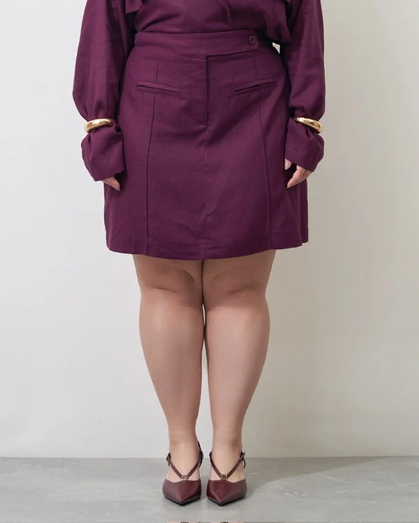 Saia alfaiataria linen meia coxa kayla