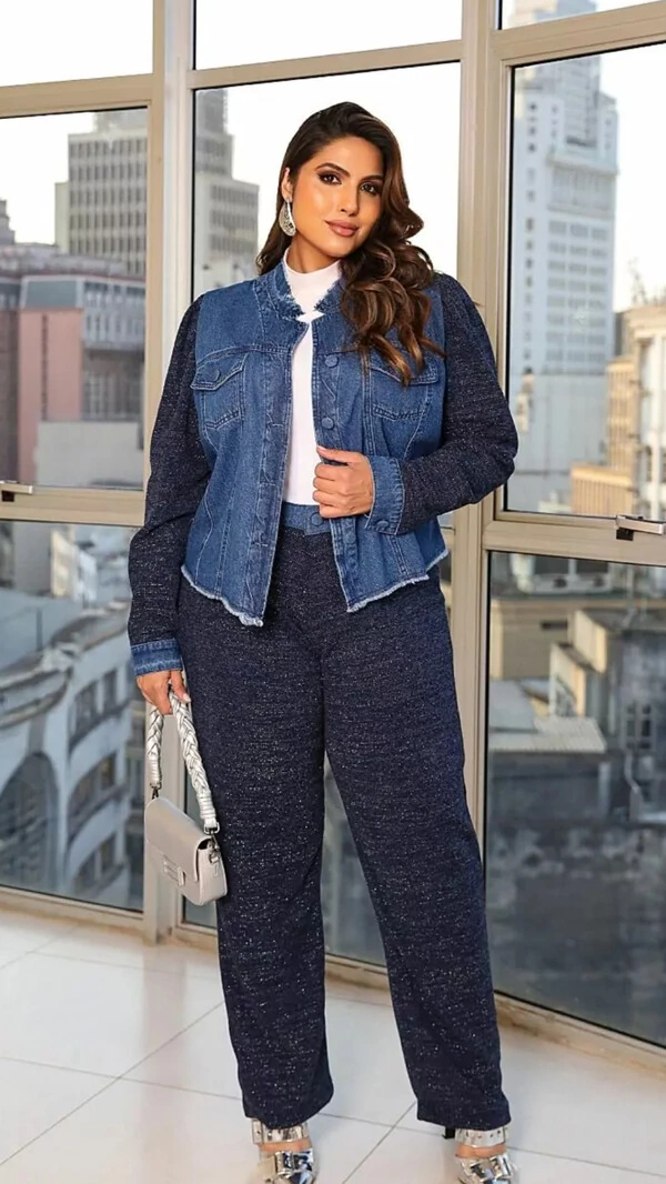 Calca com cos jeans e tricot com elastano katha