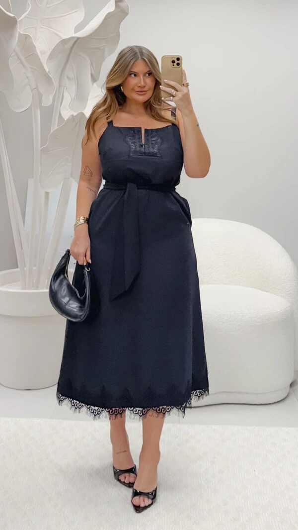 Vestido viscose com renda paola upper