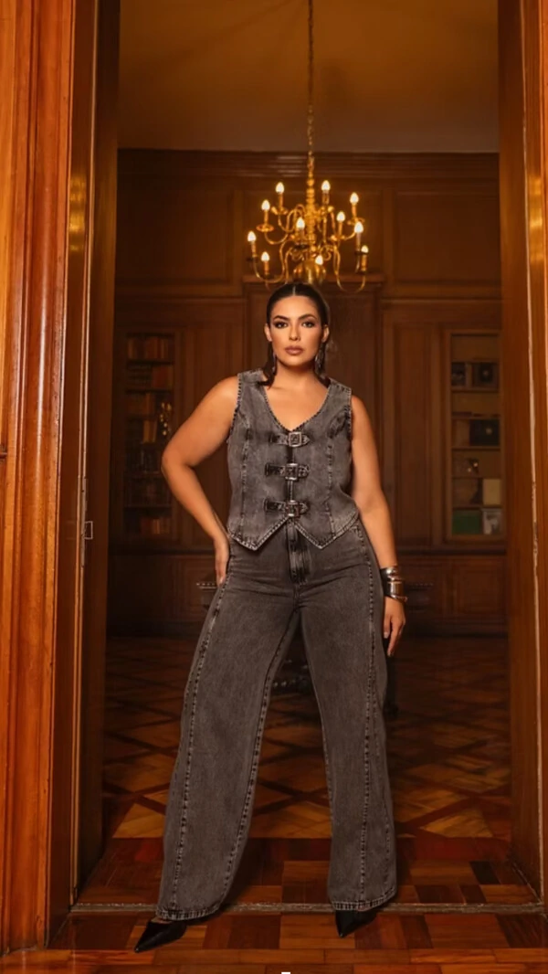 Pre venda colete jeans extonado fivelas divas