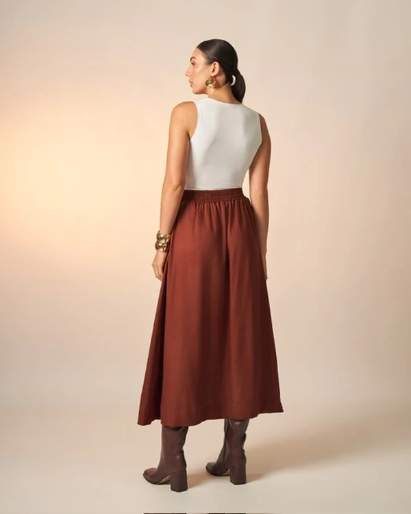 saia viscose e linho clea midi kayla