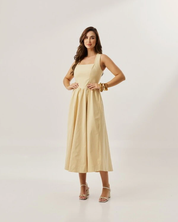 vestido colonial em tricoline com elastano e elastico costa quebela