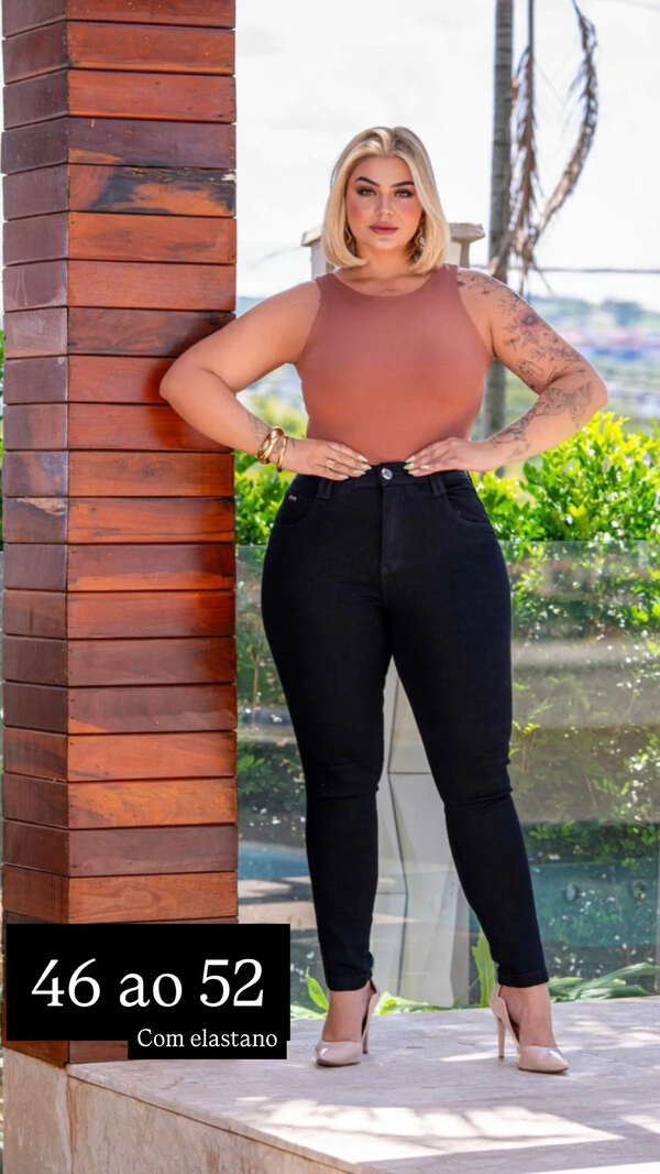 Calca skinny jeans black elastano alessandra