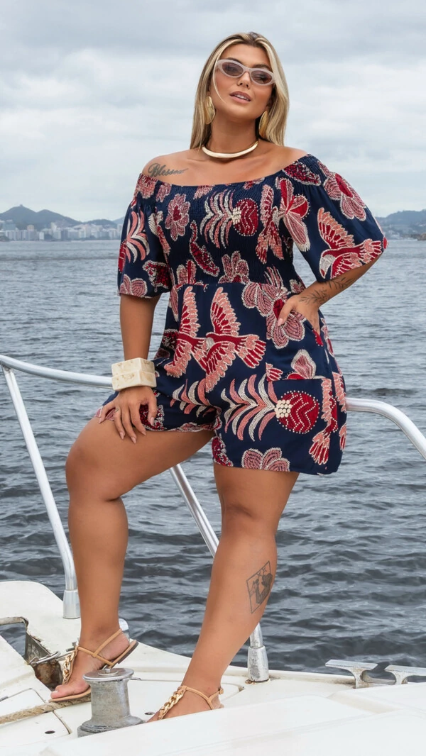 Pre venda macaquinho viscose estampa digital mr fr