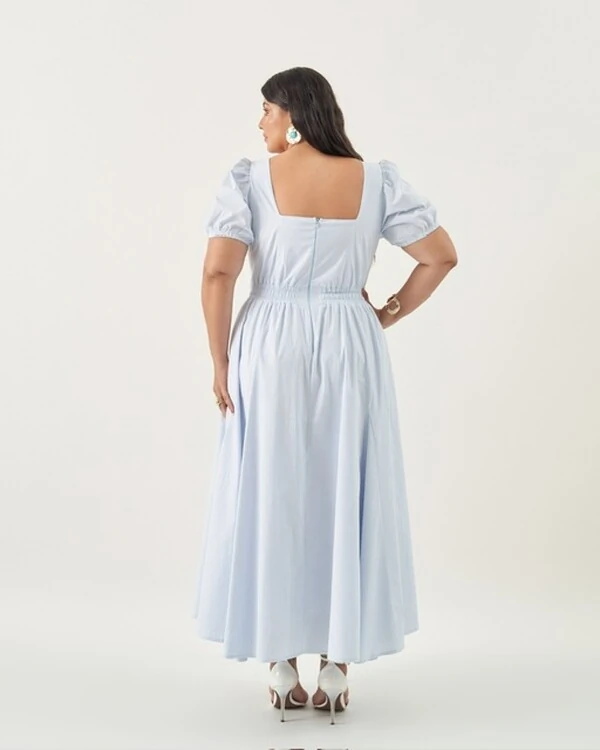 vestido midi evase cut out manga princesa quebela