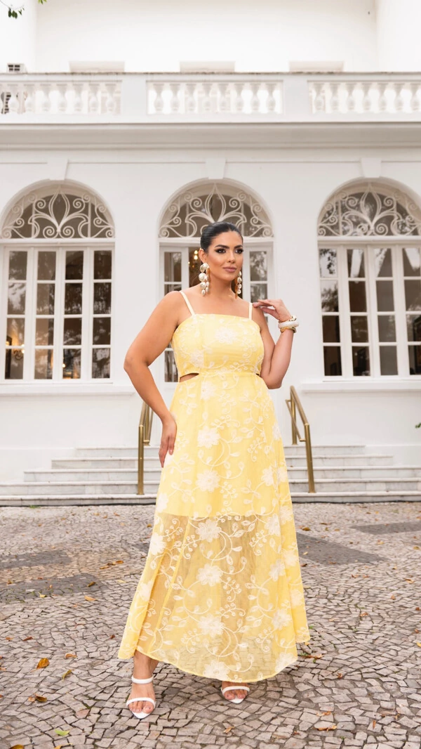 pre venda vestido midi em tela bordado divas