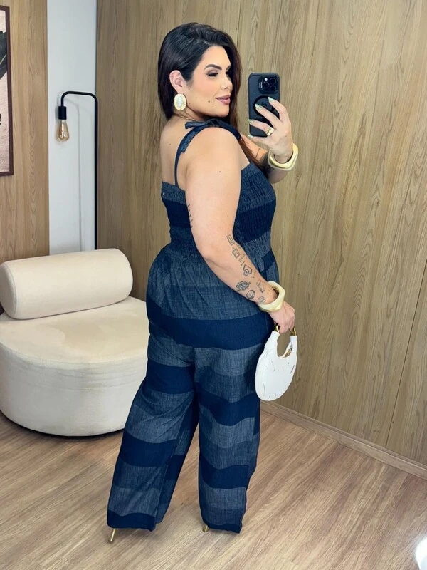 macacao mix de lavagens em jeans liocel com elastex brunf