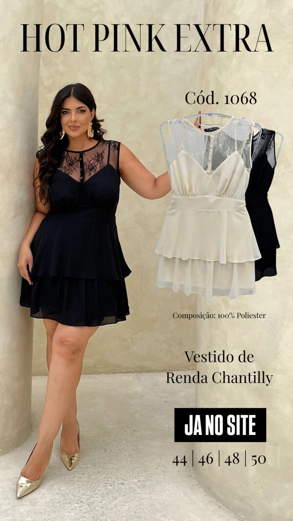 vestido renda chantily hotpink