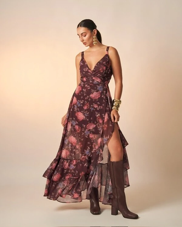 vestido floral chiffon celeste kayla