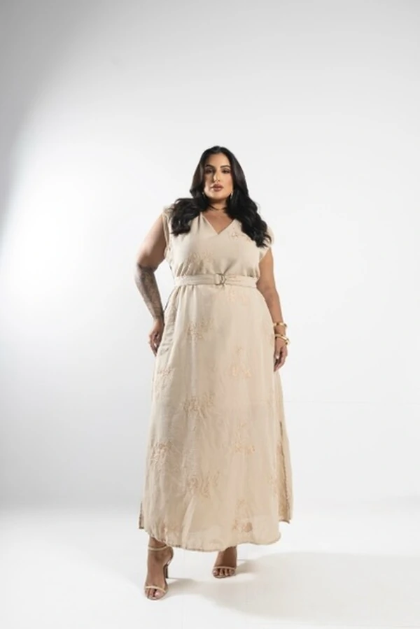 pre venda vestido longo linho bordado alvorada milan