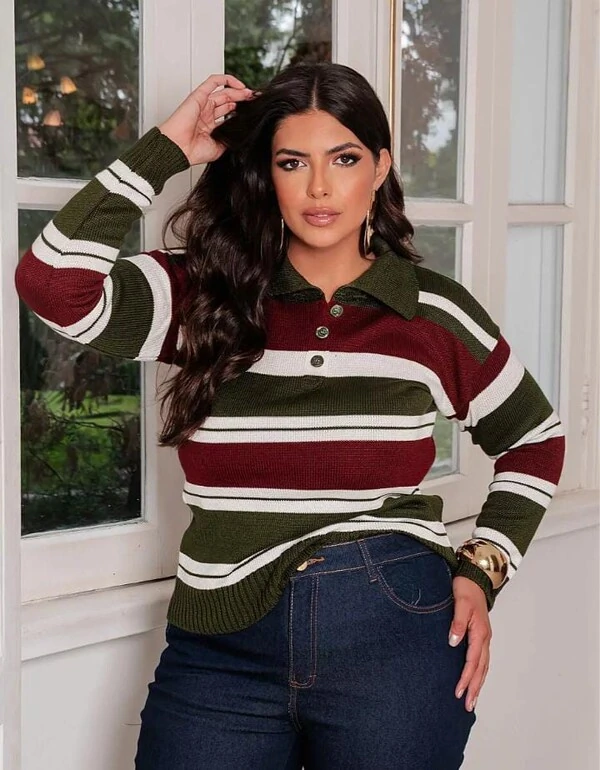 Blusa tricot listra polo planet