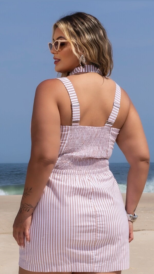 pre venda vestido listrado tricoline abertural lateral e botoes strass mr fr